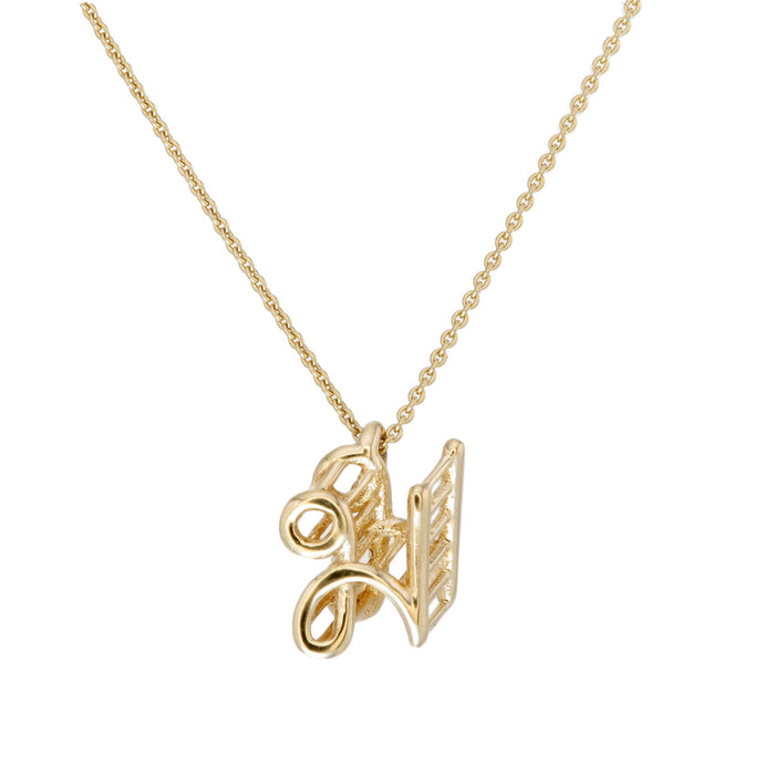 Thai Alphabet " ม " equivalent to "M"  Necklace in 18K Yellow Gold