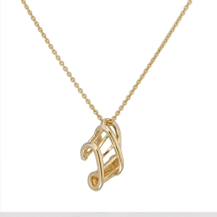 Thai Alphabet " ว " equivalent to "V"  Necklace in 18K Yellow Gold