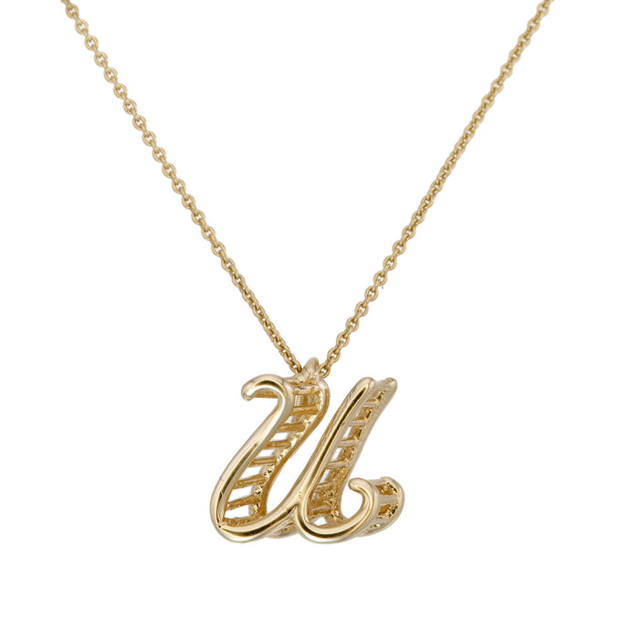 Thai Alphabet " น " equivalent to "N"  Necklace in 18K Yellow Gold